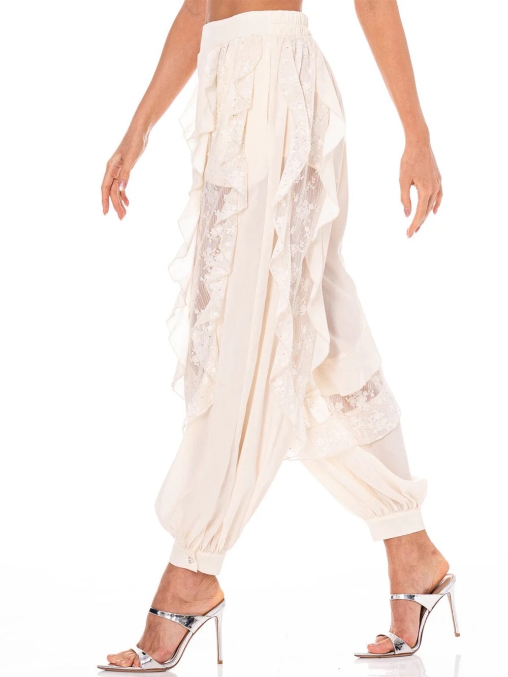179 • Cream Lace Ruffle Harem Boho Jogger Pants